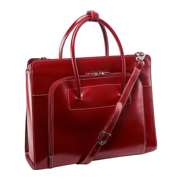 McKlein Lake Forest Laptop Briefcase Red Leather Satchel with side strap. LARGE - Picture 3 of 11